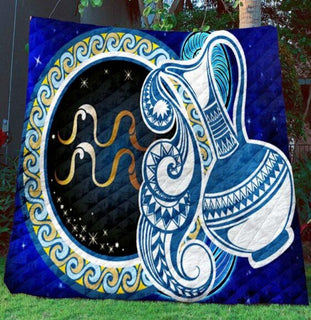 [ Zodiac Quilt] Aquarius Quilt For Cool Aquarius Horoscope Person| Pride Woven Throw Blanket Large Soft Comforting with Artistic Texture Design