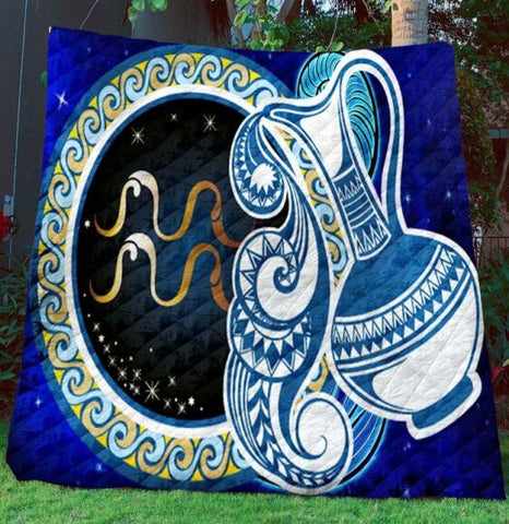 [ Zodiac Quilt] Aquarius Quilt For Cool Aquarius Horoscope Person| Pride Woven Throw Blanket Large Soft Comforting with Artistic Texture Design