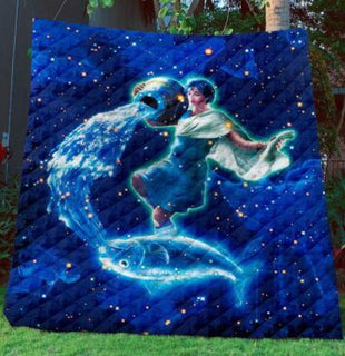 [ Zodiac Quilt] Aquarius Quilt For Cool Aquarius Horoscope Person| Pride Woven Throw Blanket Large Soft Comforting with Artistic Texture Design