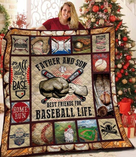 [Baseball Quilt] Father And Son Best Friends For Baseball Life | Pride Woven Quilt Large Soft Comforting with Artistic Texture Design