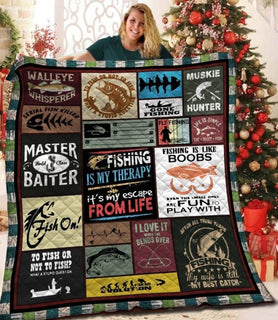 [Fishing Quilt] Fishing Is My Therapy It’s My Escape From Life | Pride Woven Fishing Quilt Large Soft Comforting with Artistic Texture Design