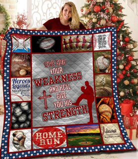 [Baseball Quilt] Give God Your Weakness And He’ll Give You His Strength | Pride Woven Quilt Large Soft Comforting with Artistic Texture Design